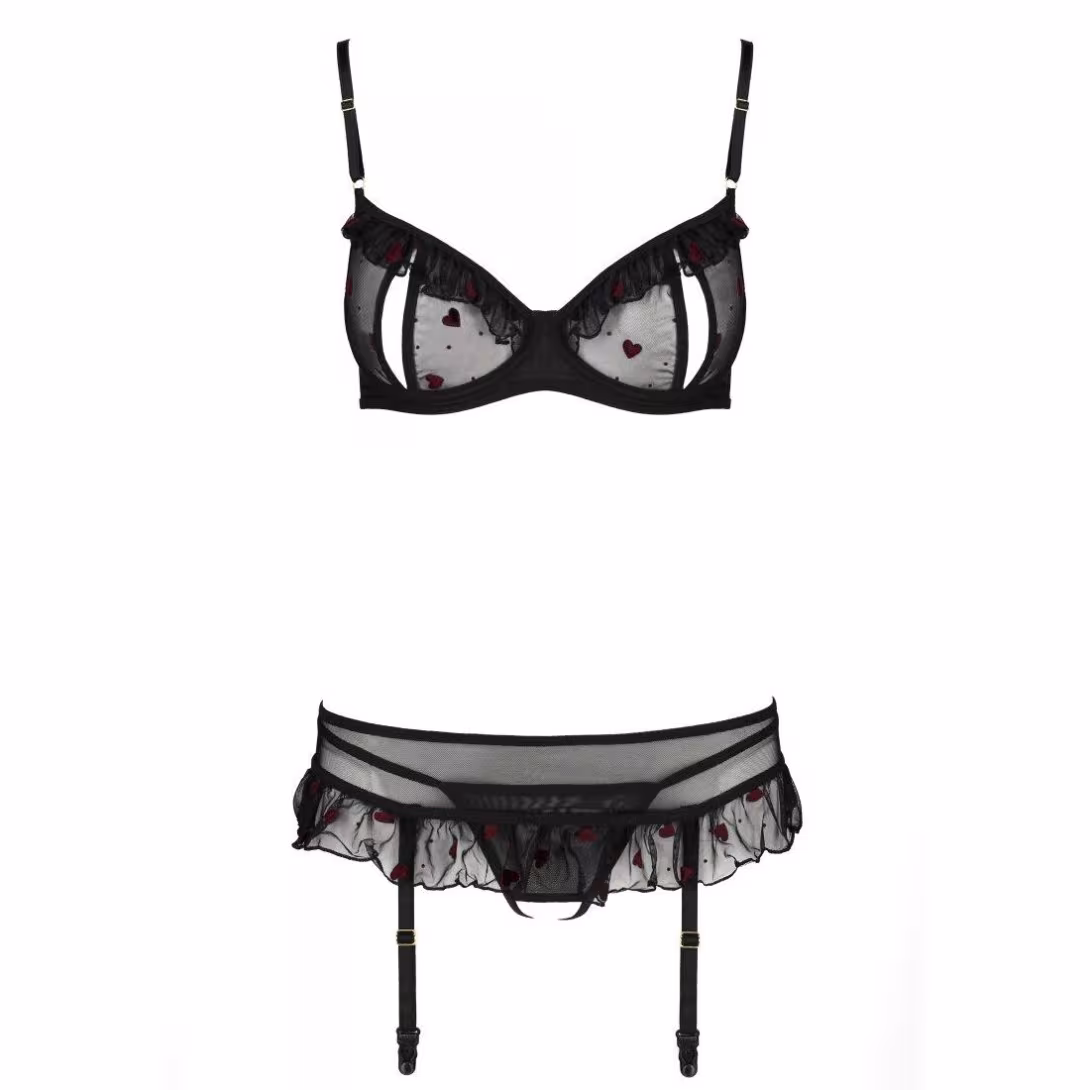 Сексуальний комплект з поясом для панчіх Passion LOVELIA SET L/XL, black — фото 5