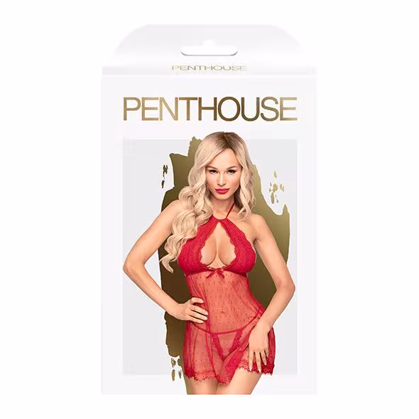 Комплект сорочка у стилі 60-х та трусики з доступом Penthouse - Libido Boost Red L/XL — фото 3