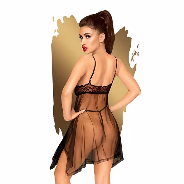 Бебі-дол з ажурним бралетом та асиметричним подолом Penthouse - Naughty Doll Black L/XL — фото 2