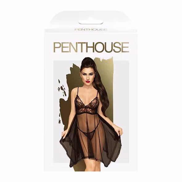 Бебі-дол з ажурним бралетом та асиметричним подолом Penthouse - Naughty Doll Black L/XL — фото 3