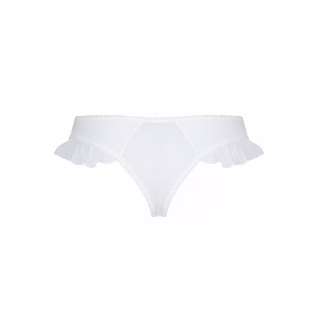 Трусики в горошок, з рюшами та шнурівкою Passion FATIN THONG S/M, white — фото 6