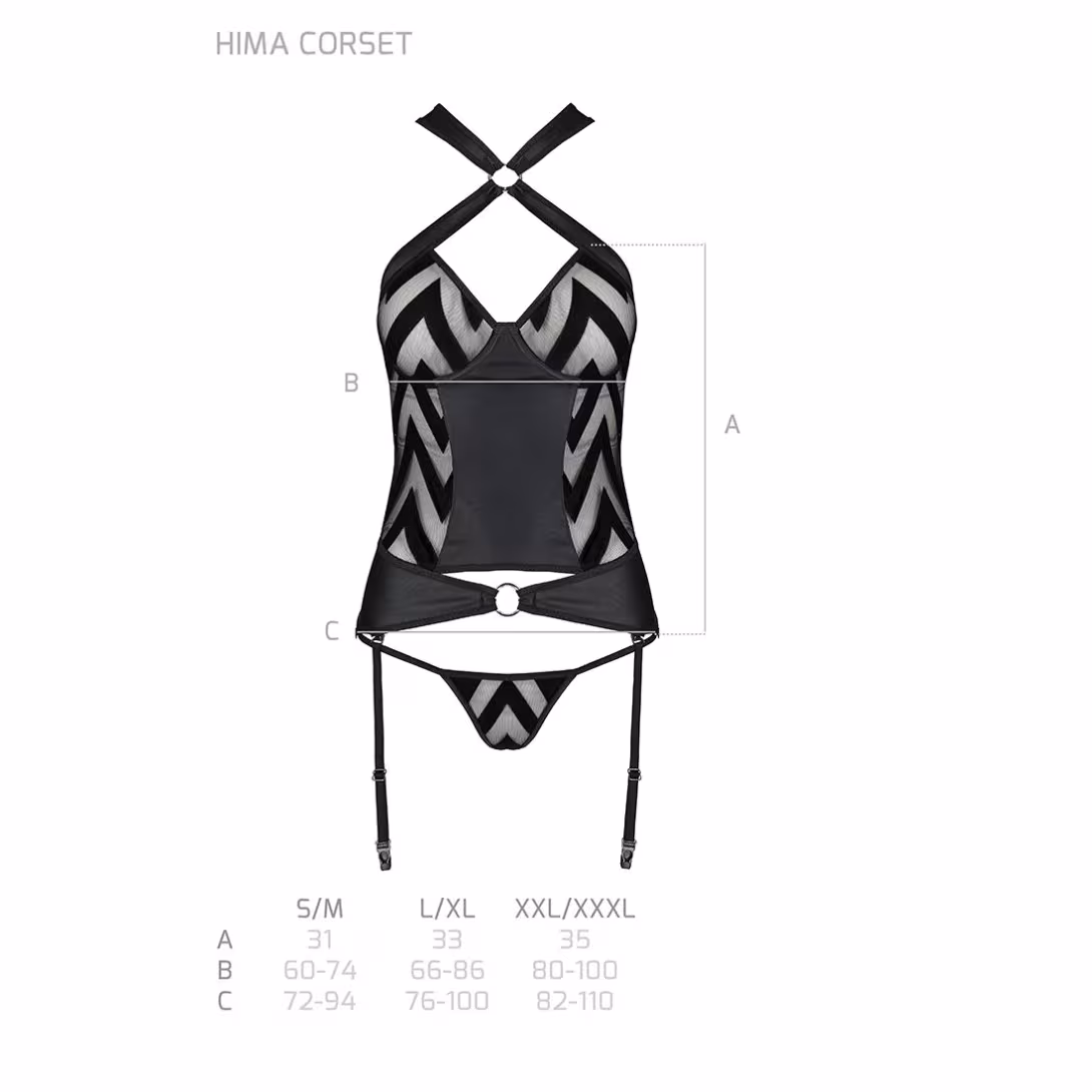 Сітчастий комплект з візерунком Passion HIMA CORSET L/XL black корсет з халтером, підв'язки, трусики — фото 7