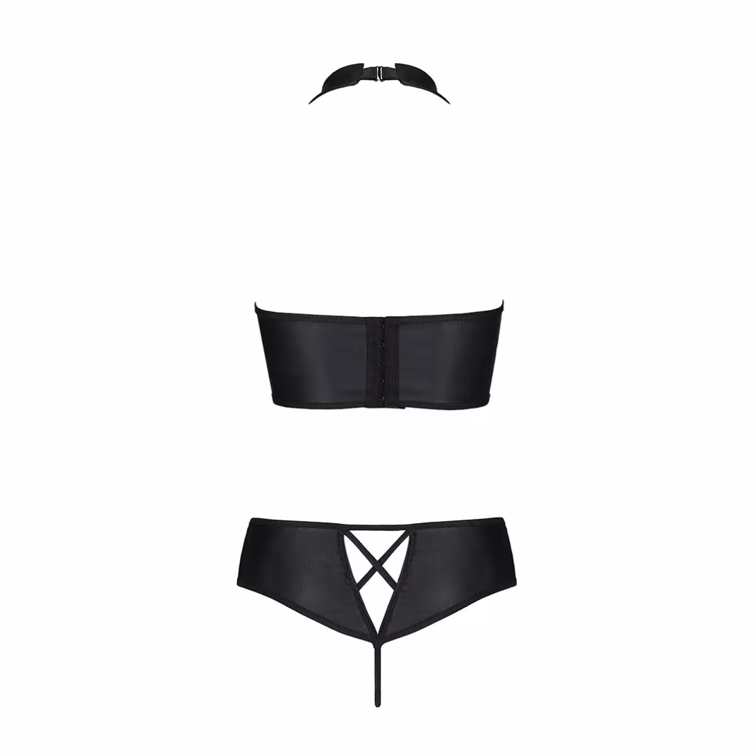 Комплект з еко-шкіри Passion NANCY BIKINI XXL/XXXL, black, бра та трусики з імітацією шнурівки — фото 6
