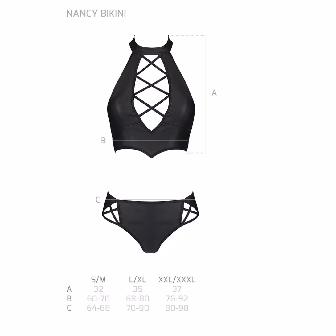 Комплект з еко-шкіри Passion NANCY BIKINI XXL/XXXL, black, бра та трусики з імітацією шнурівки — фото 7