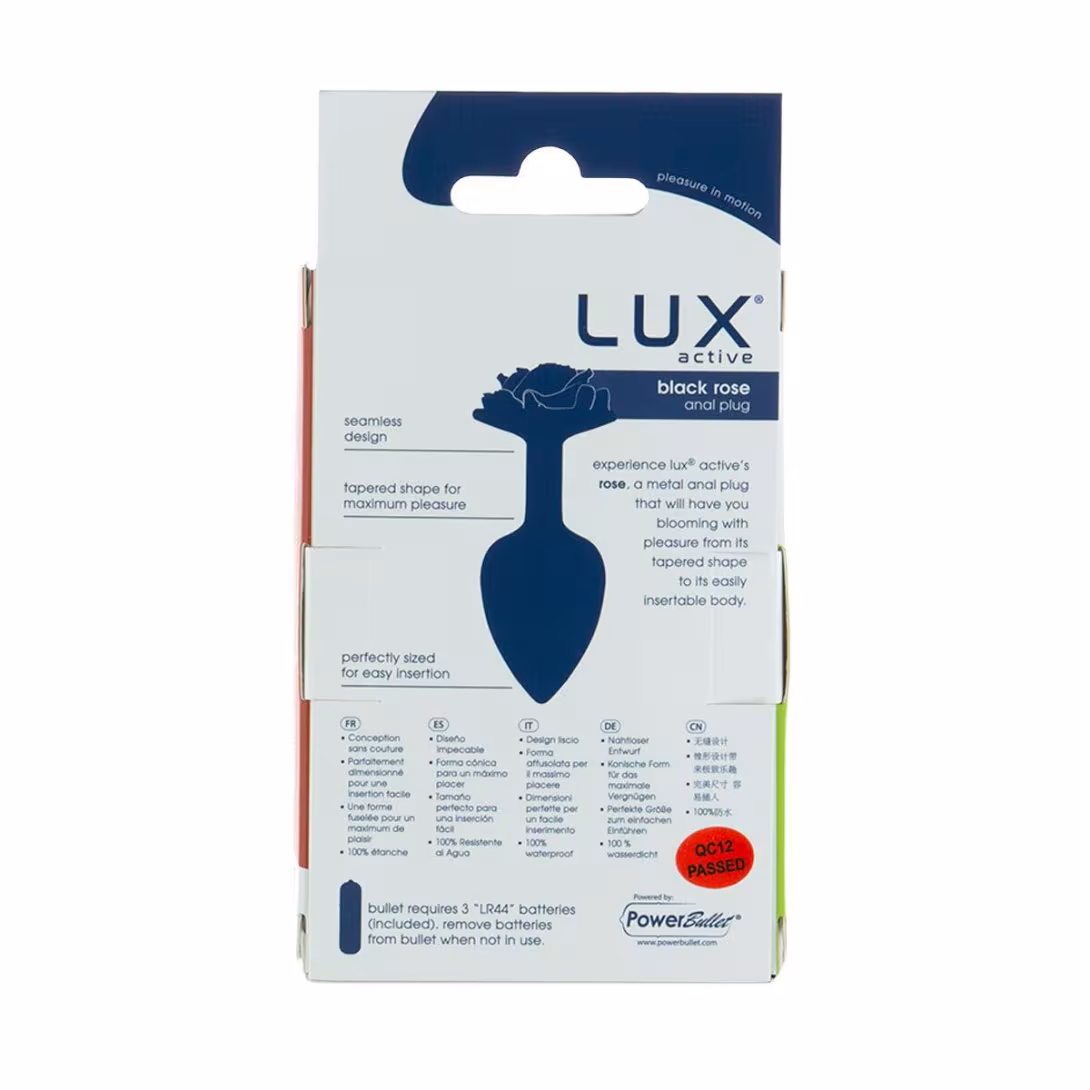 Металева анальна пробка Lux Active з трояндою - Rose Anal Plug - Black, віброкуля в подарунок — фото 6