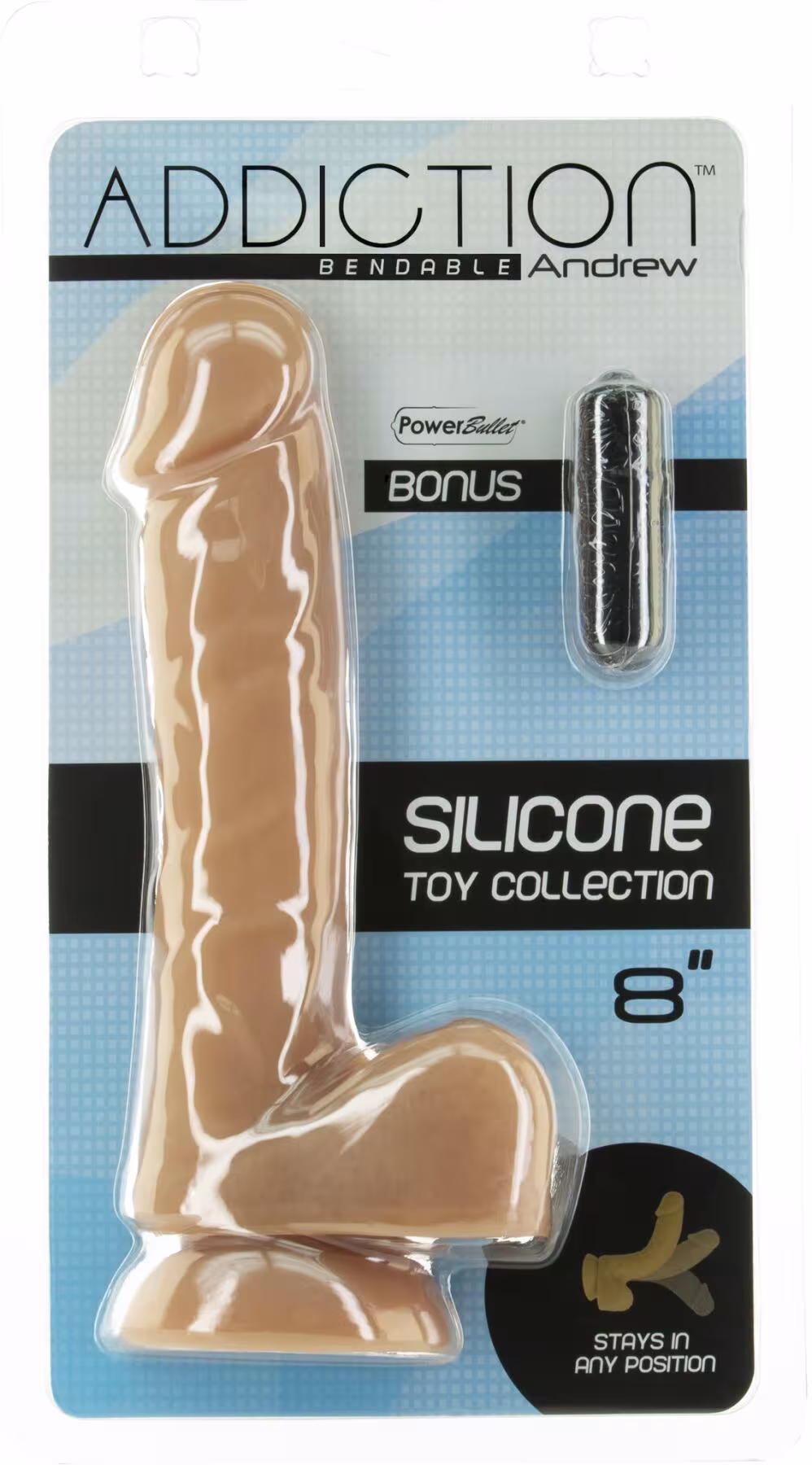 Гнучкий фалоімітатор на присосці ADDICTION — ANDREW 8″ Silicone Dong — Caramel, віброкуля в подаруно — фото 6