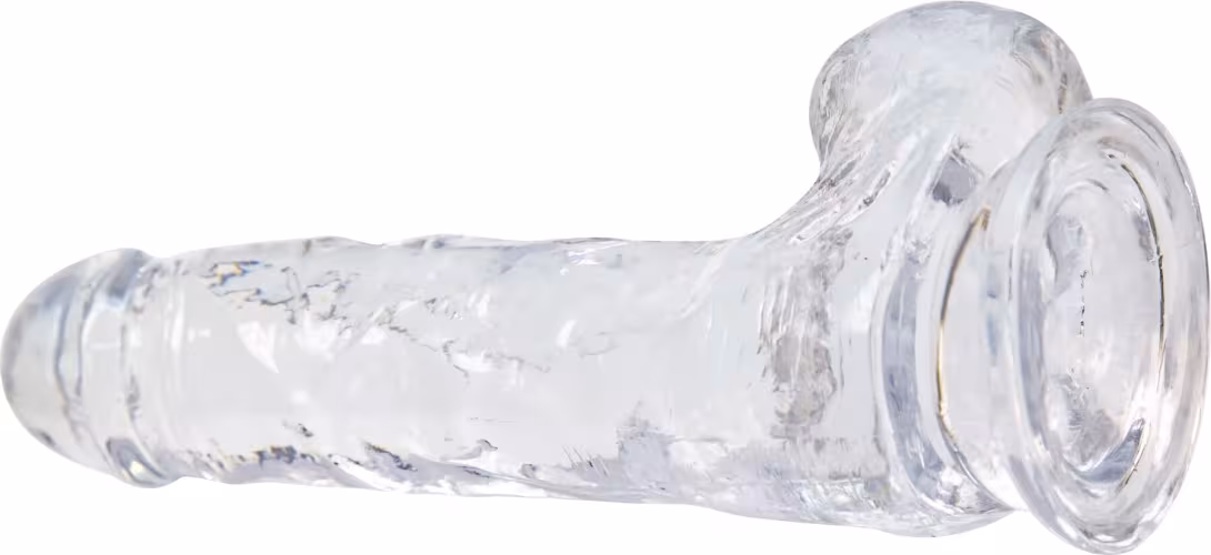 Прозорий фалоімітатор на присосці ADDICTION — Clear Dildo with Balls 7″, віброкуля в подарунок — фото 3