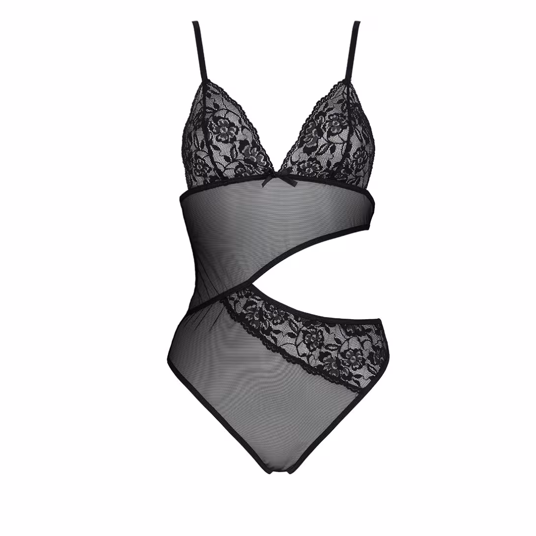 Боді з ажурним ліфом Passion CHRISTA BODY S/M, black — фото 3