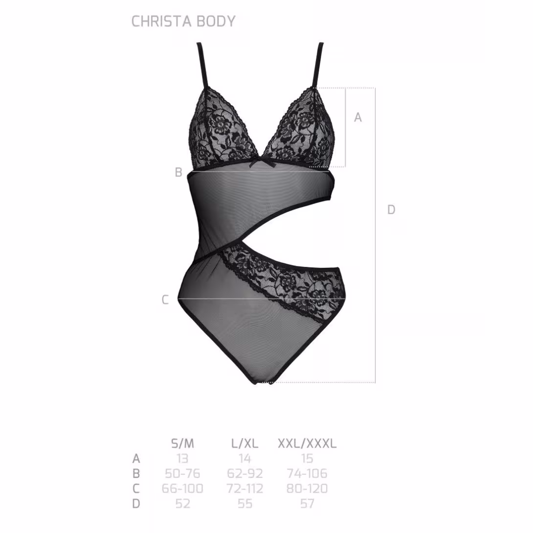 Боді з ажурним ліфом Passion CHRISTA BODY S/M, black — фото 5