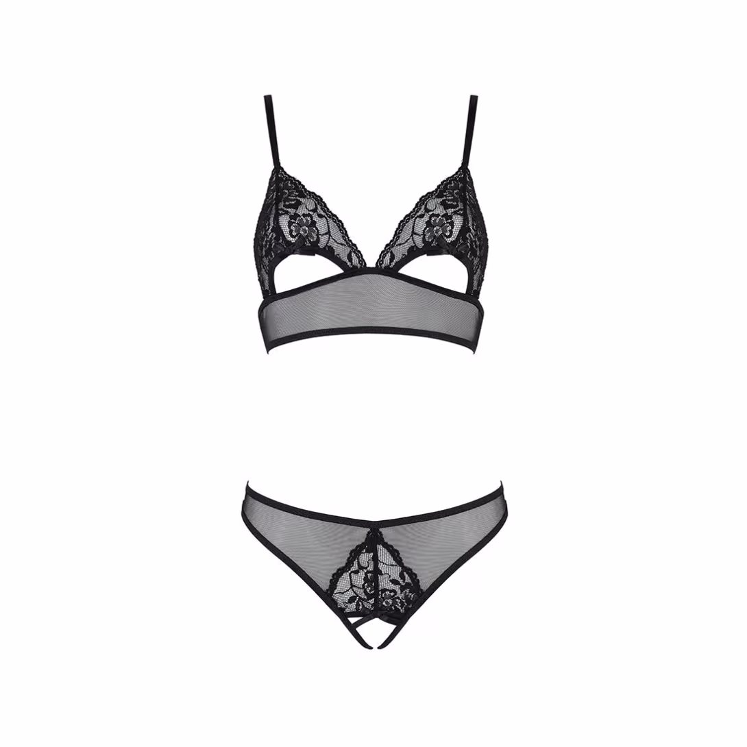 Комплект бралет з ажурним ліфом та відкритими трусиками Passion CHRISTA SET Open Bra XXL/XXXL black — фото 3