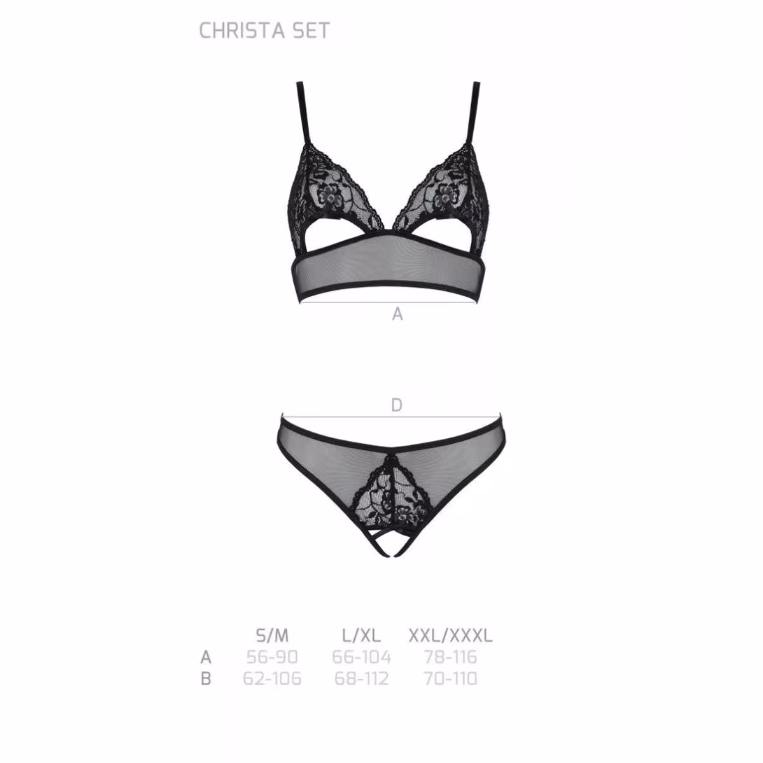 Комплект бралет з ажурним ліфом та відкритими трусиками Passion CHRISTA SET Open Bra XXL/XXXL black — фото 5