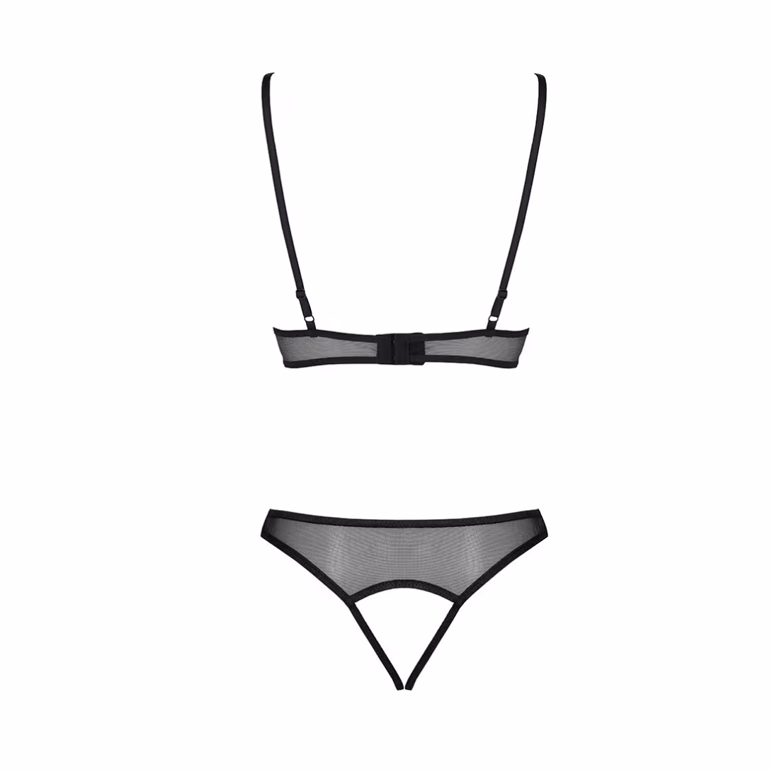 Комплект бралет з ажурним ліфом та відкритими трусиками Passion CHRISTA SET Open Bra XXL/XXXL black — фото 4