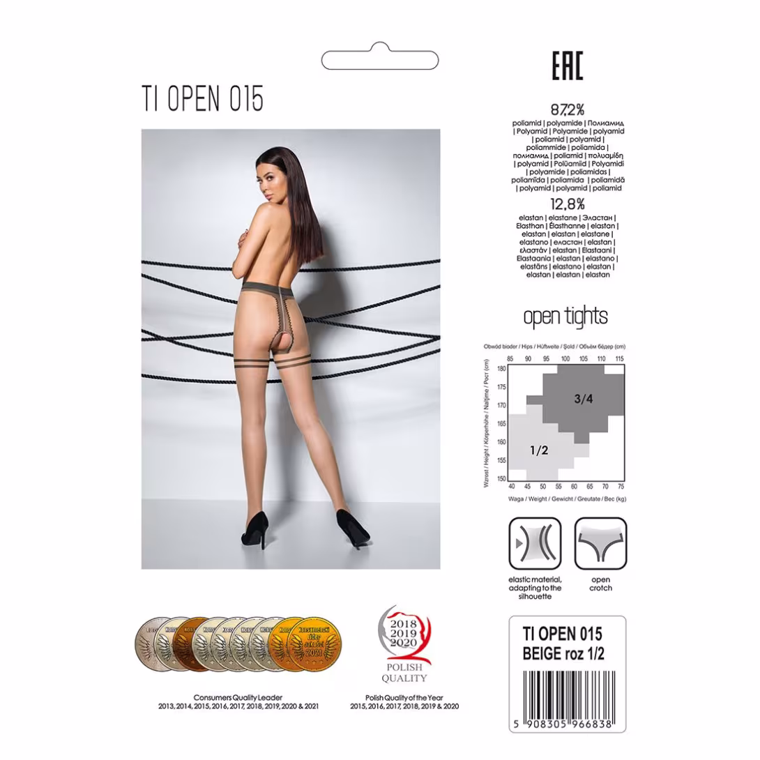 Тілесні колготки з доступом, контрастна подвійна резинка Passion TIOPEN 015 3/4 (20 den) beige — фото 6