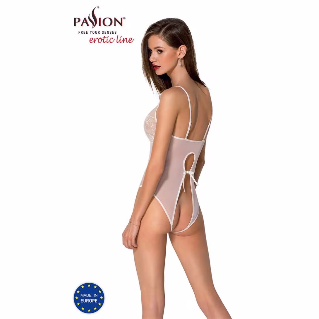 Боді з ажурним декором та відкритим кроком Passion URSULA BODY S/M, white — фото 2