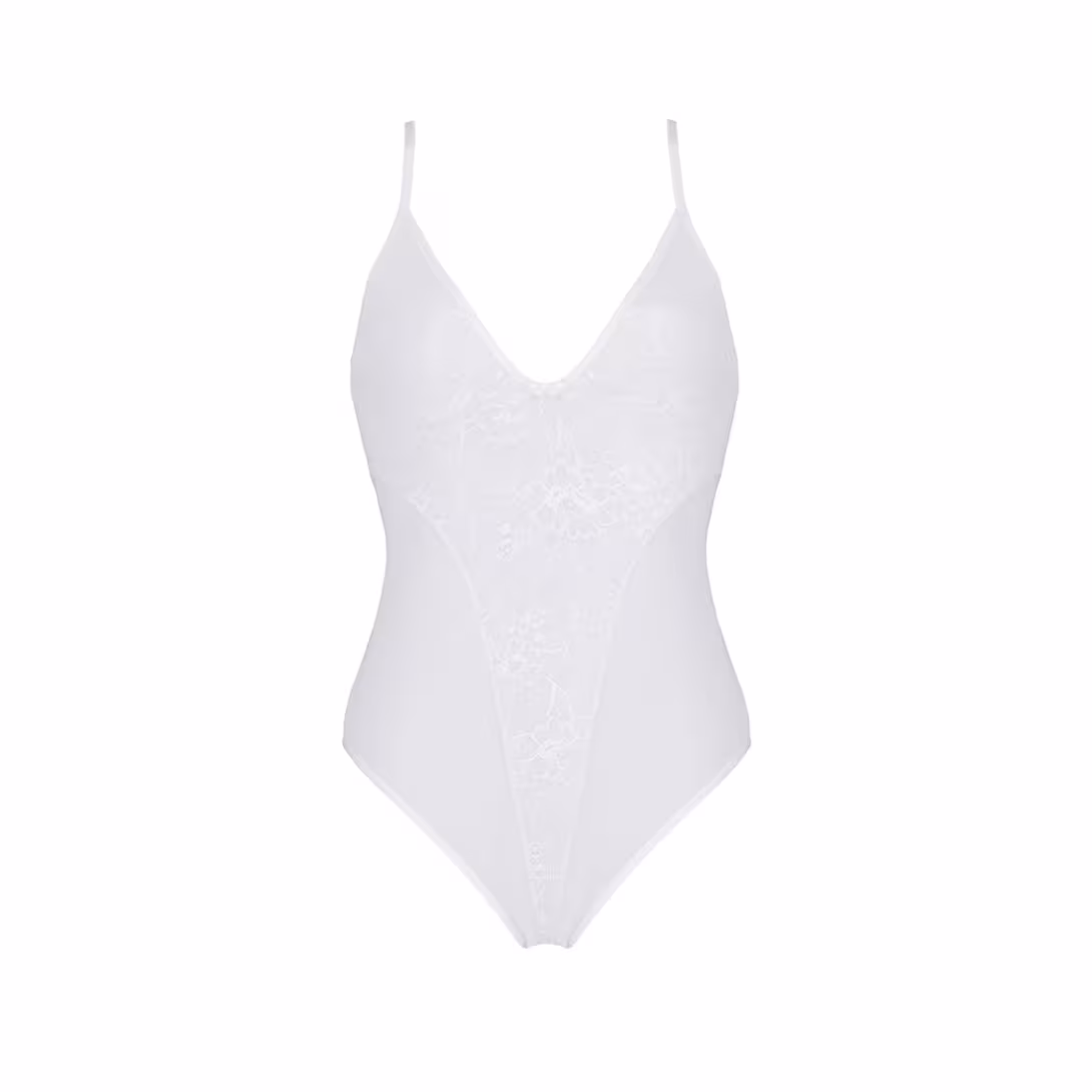 Боді з ажурним декором та відкритим кроком Passion URSULA BODY S/M, white — фото 3