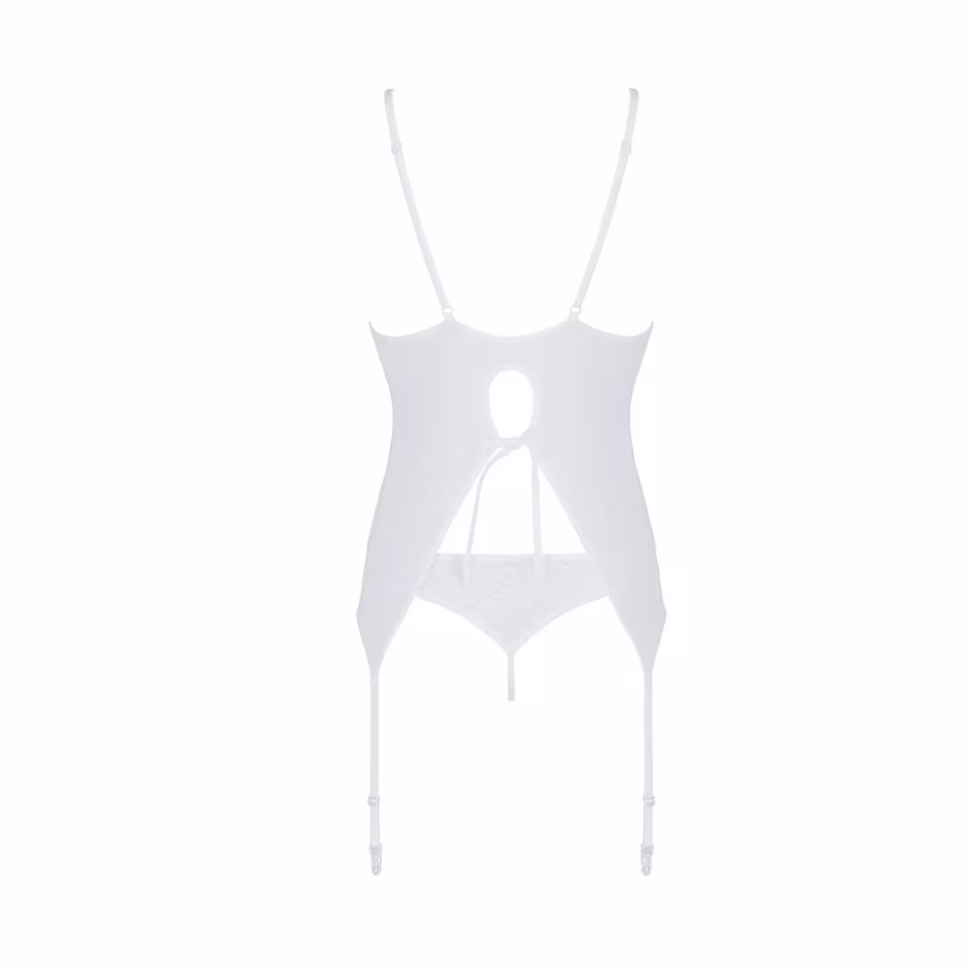 Корсет із пажами, трусики з ажурним декором та відкритим кроком Passion URSULA CORSET L/XL, white — фото 4