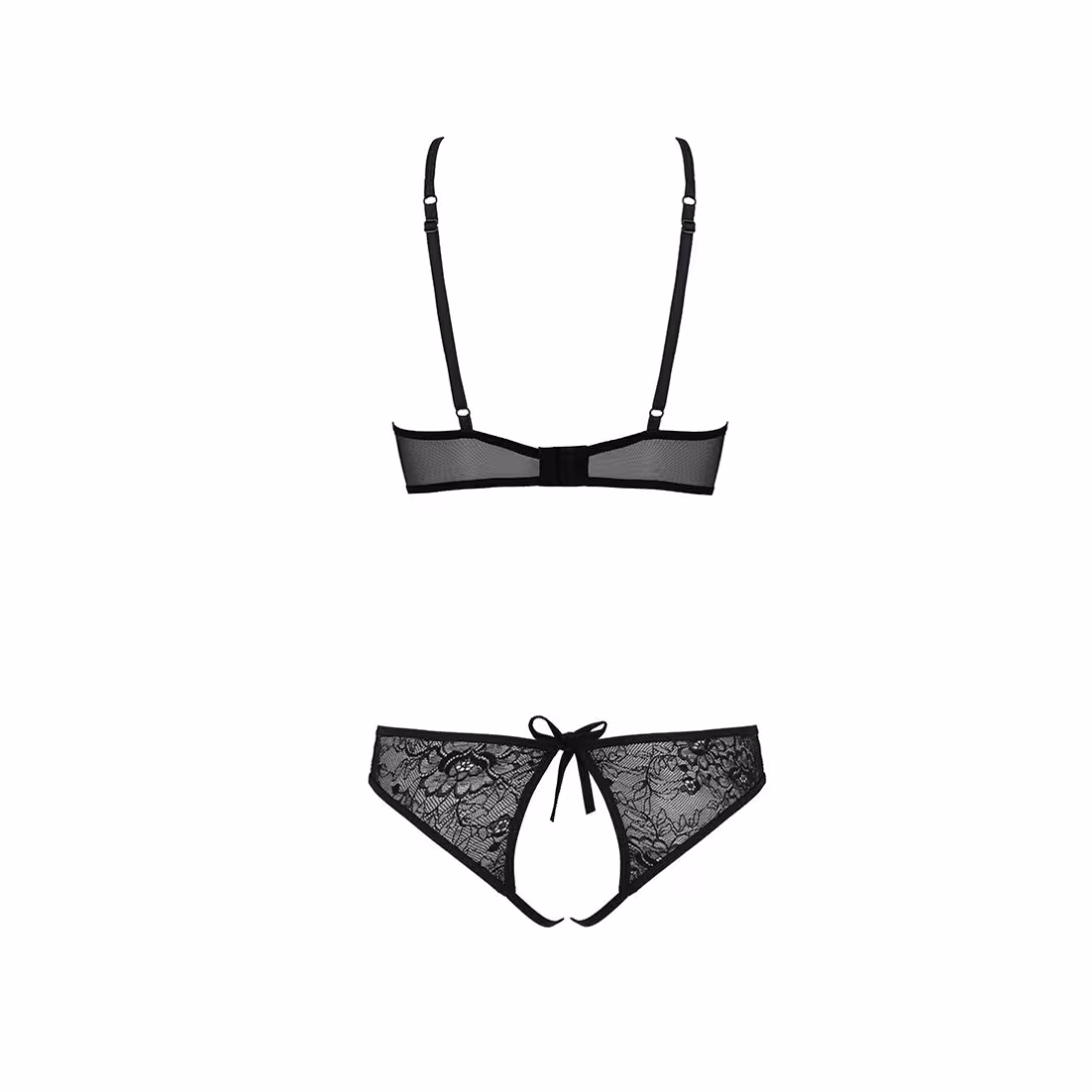 Комплект: бра, трусики з ажурним декором та відкритим кроком Passion URSULA SET XXL/XXXL, black — фото 4