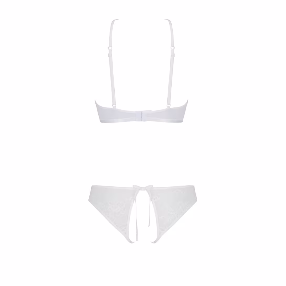 Комплект із бра, трусиків з ажурним декором та відкритим кроком Passion URSULA SET S/M, white — фото 4