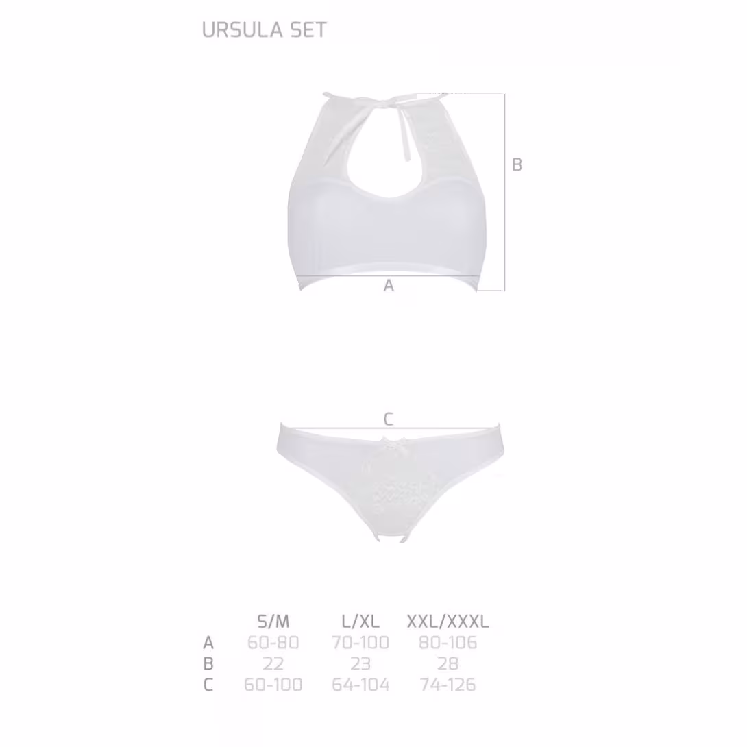 Комплект із бра, трусиків з ажурним декором та відкритим кроком Passion URSULA SET S/M, white — фото 5