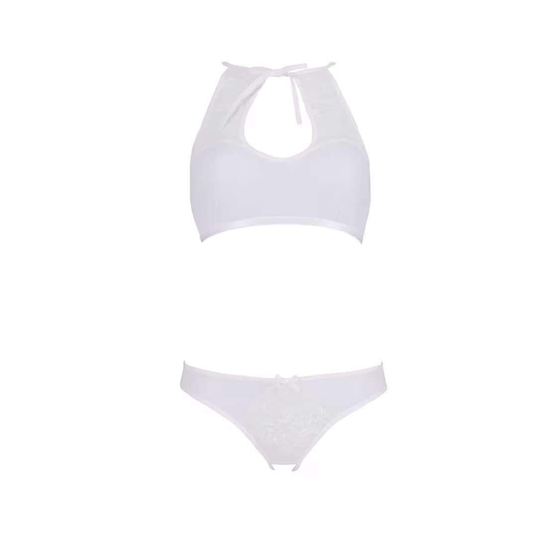 Комплект із бра, трусиків з ажурним декором та відкритим кроком Passion URSULA SET S/M, white — фото 3
