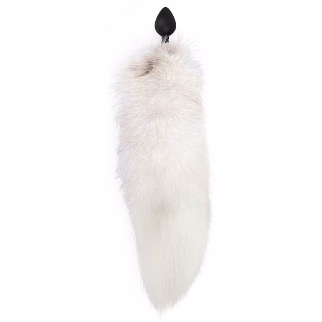 Силіконова анальна пробка з хвостом із натурального хутра Art of Sex size M White fox — фото 2