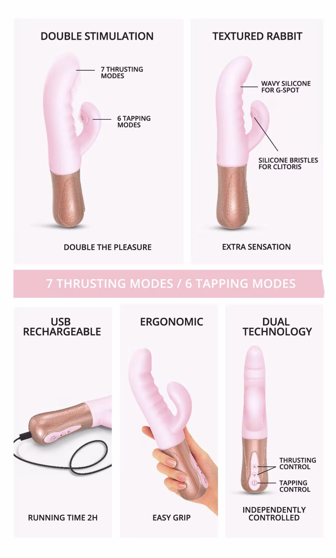 Подвійний пульсатор-кролик Love To Love SASSY BUNNY - BABY PINK — фото 6