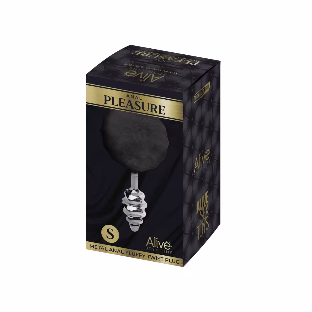Металева анальна пробка Кролячий хвостик Alive Fluffy Twist Plug S Black, діаметр 2,9 см — фото 3