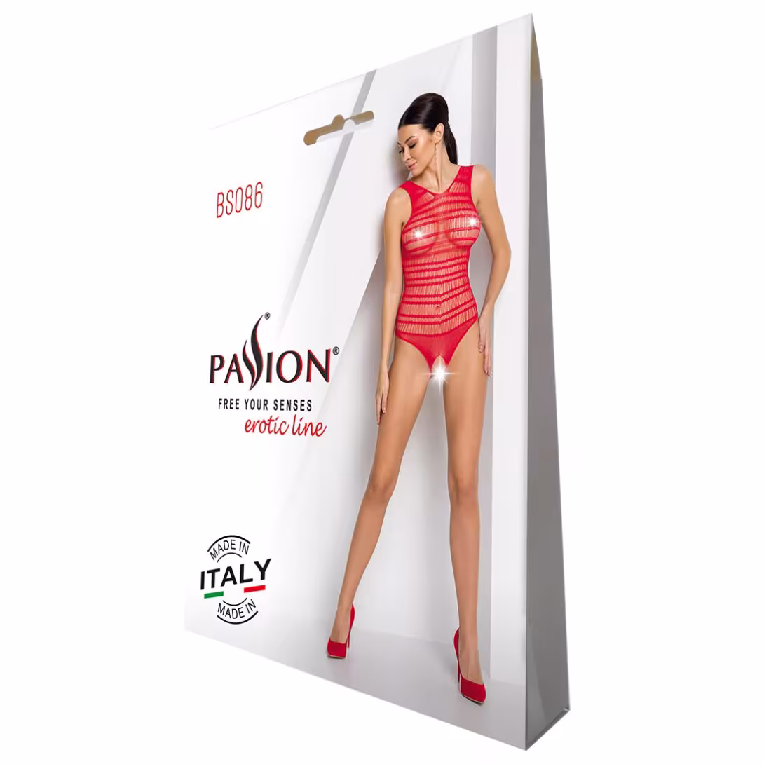 Бодістокінг з доступом Passion BS086 red, вертикальна сітка, виріз на спинці — фото 4
