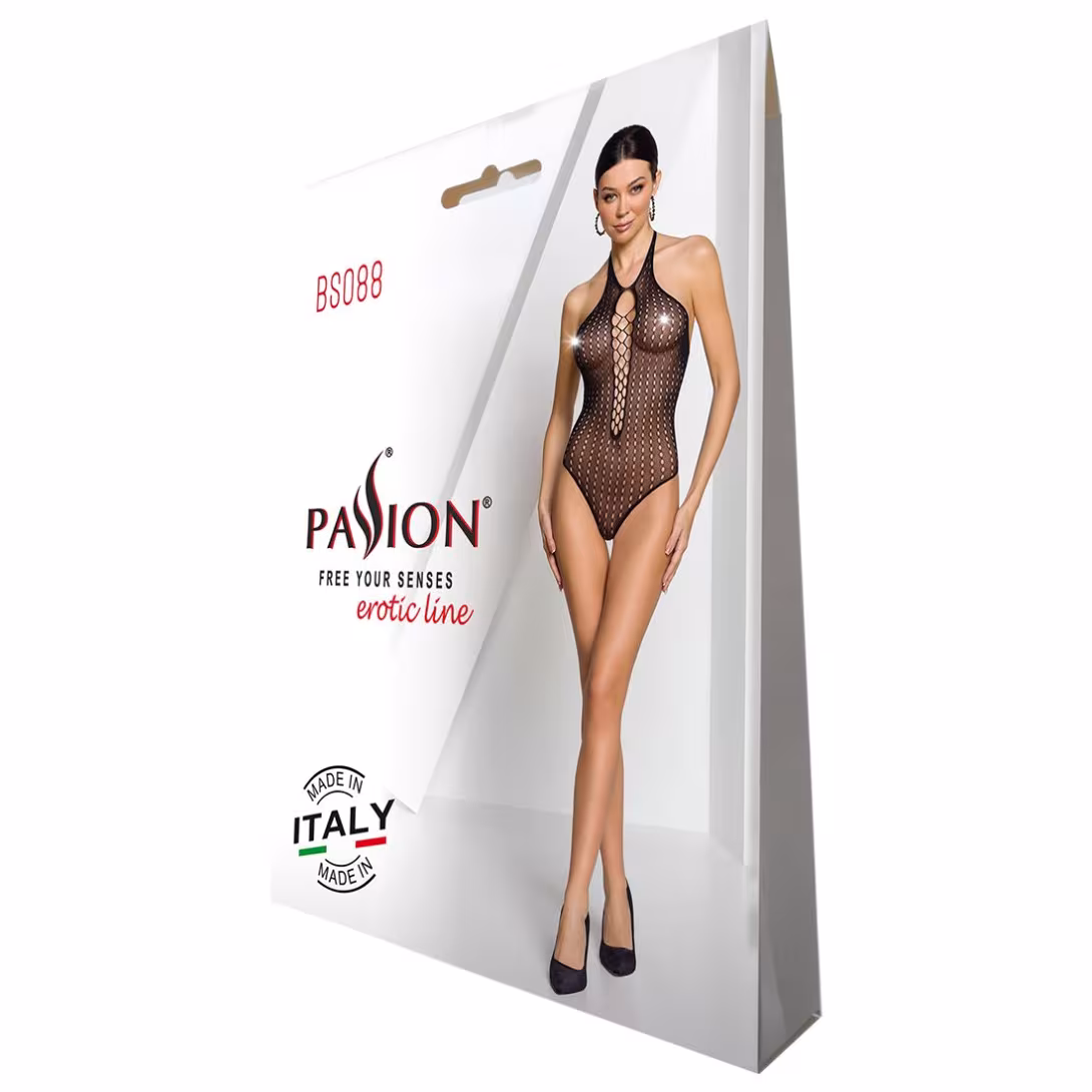 Бодістокінг з декольте Passion BS088 black, імітація корсетної шнурівки — фото 8