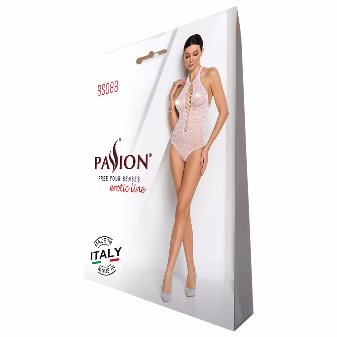 Бодістокінг з декольте Passion BS088 white, імітація корсетної шнурівки — фото 6
