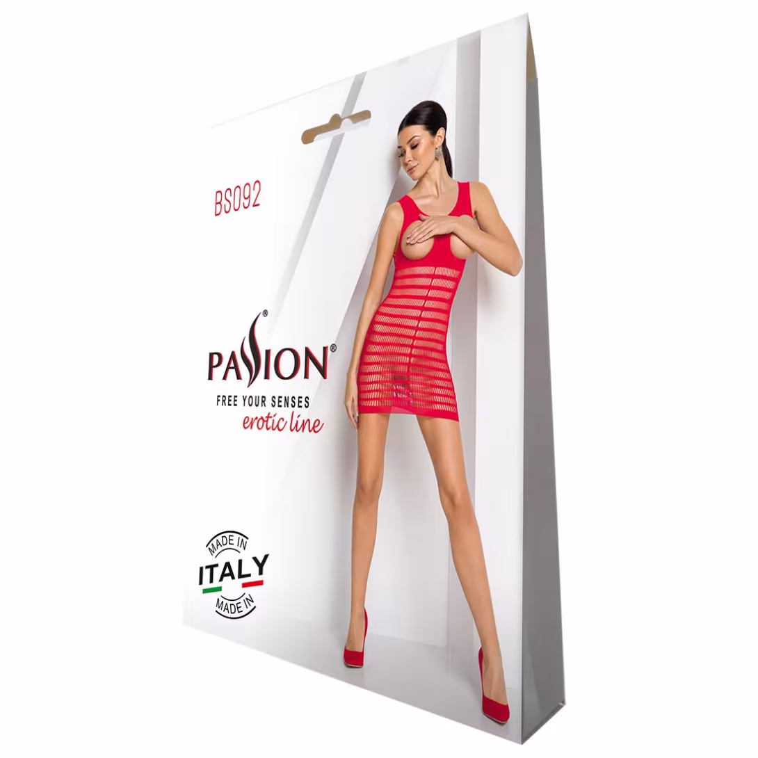 Бодістокінг-сукня з відкритими грудями Passion BS092 red — фото 4