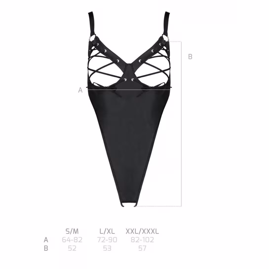 Боді з екошкіри Passion CELINE BODY XXL/XXXL, black, з доступом, відкритий — фото 7