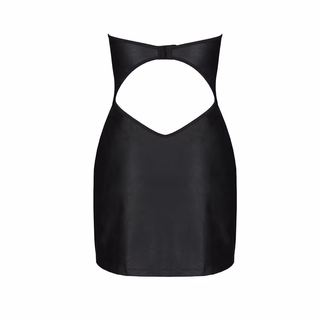 Мінісукня з екошкіри Passion CELINE CHEMISE S/M, black, шнурівка, трусики в комплекті — фото 6