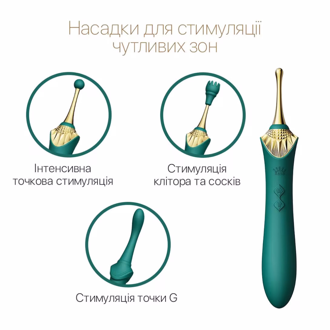 Вагінально-кліторальний вібратор Zalo — Bess Turquoise Green, багатофункціональний із насадками — фото 4