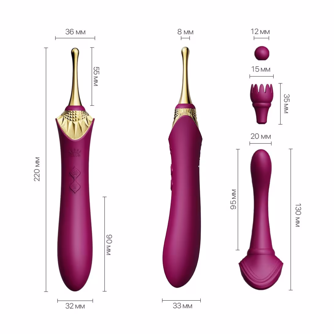 Вагінально-кліторальний вібратор Zalo — Bess Velvet Purple, мультифункціональний із насадками — фото 2