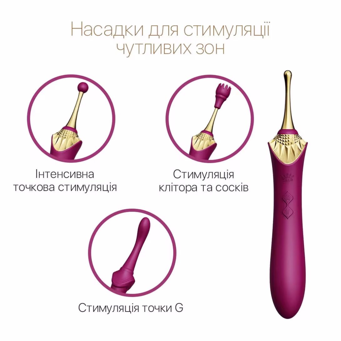 Вагінально-кліторальний вібратор Zalo — Bess Velvet Purple, мультифункціональний із насадками — фото 4