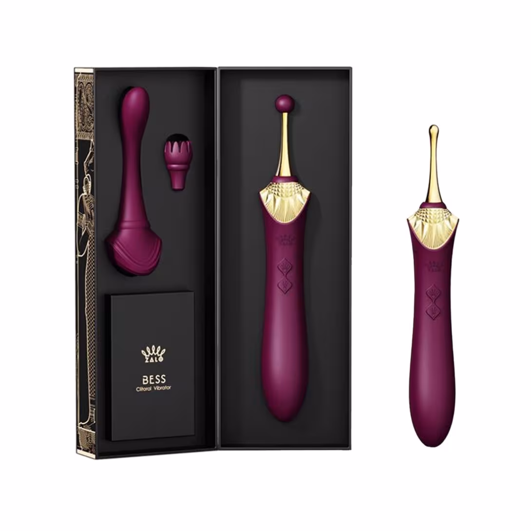 Вагінально-кліторальний вібратор Zalo — Bess Velvet Purple, мультифункціональний із насадками — фото 9