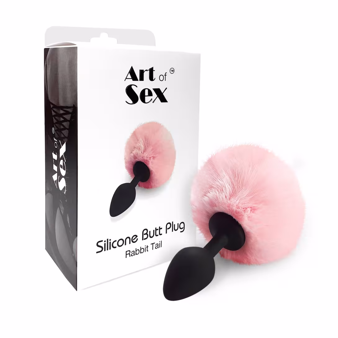 Силіконова анальна пробка М Art of Sex - Silicone Butt plug Rabbit Tail Pink, діаметр 3,5 см — фото 3