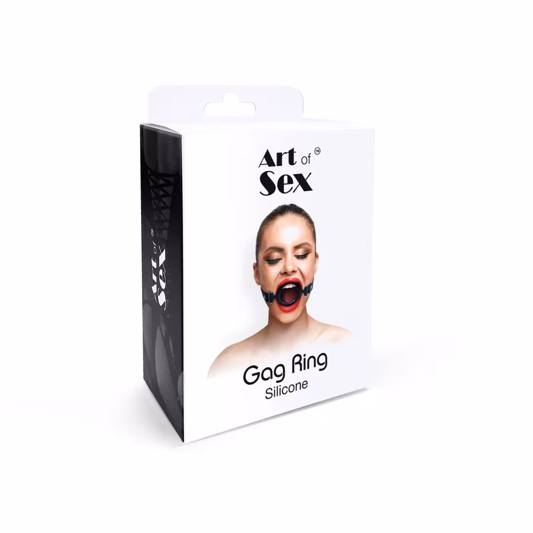 Кляп-розширювач силіконове кільце Art of Sex – Gag ring, червоний, натуральна шкіра — фото 4