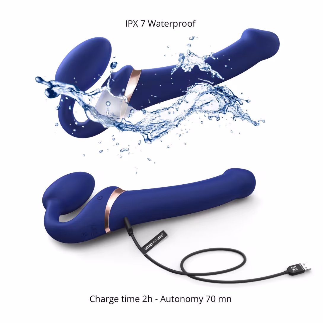 Безремінний вібрострапон з вакуумною стимуляцією Strap-On-Me MULTI ORGASM Blue L, регульований — фото 4