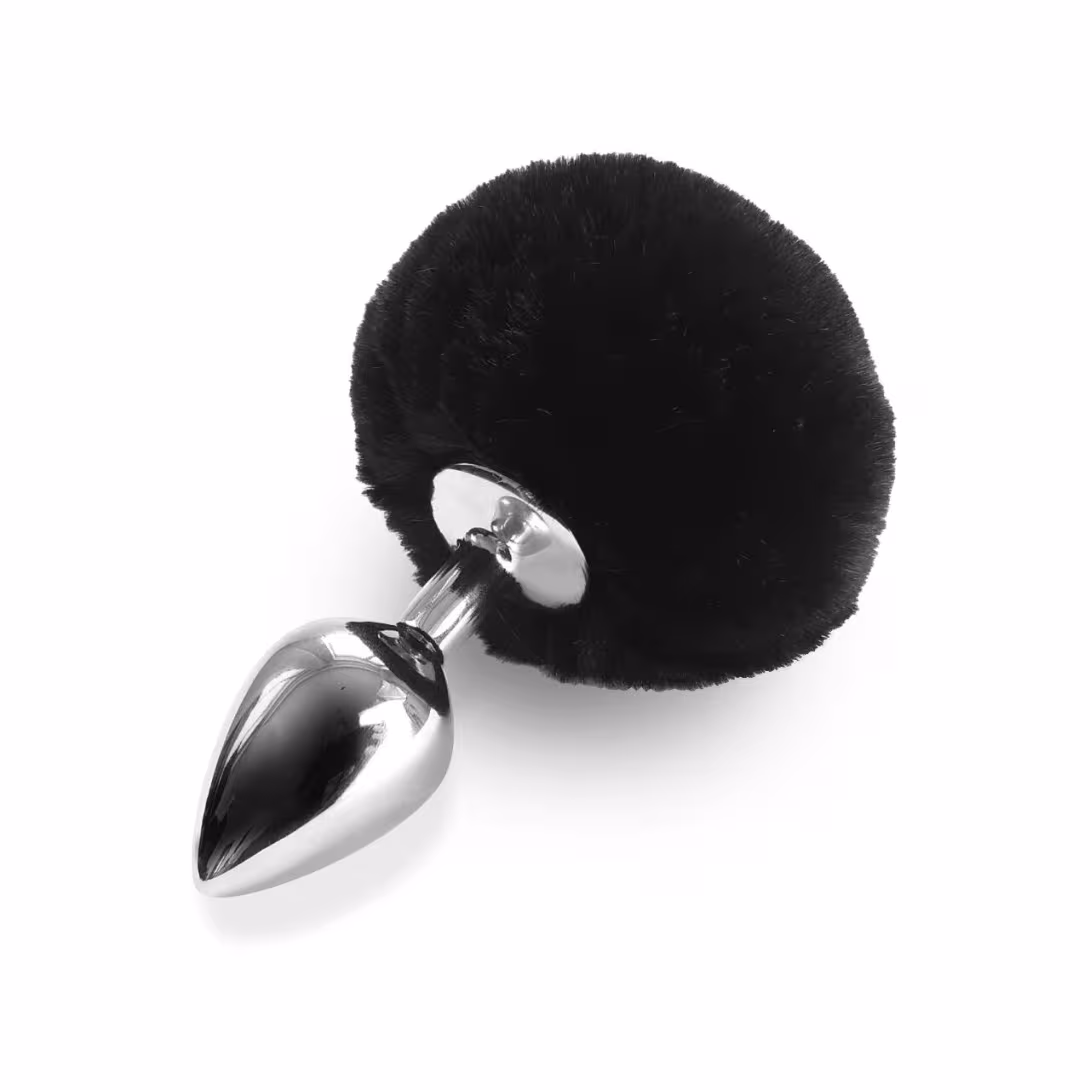 Металева анальна пробка М Art of Sex - Metal Butt plug Rabbit Tail Black, діаметр 3,4 см