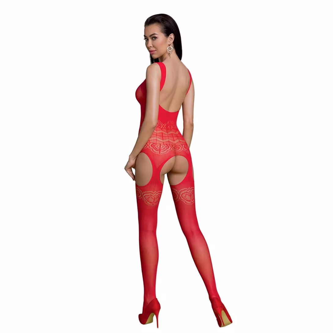 Бодістокінг Passion ECO BS005 red, щільний, відкритий доступ, імітація підв’язок — фото 2