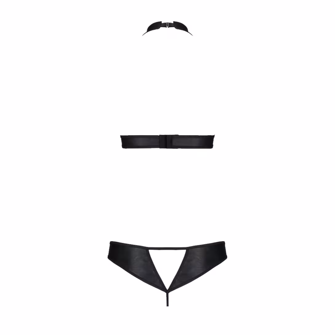 Комплект із екошкіри Passion MALWIA SET with Open Bra 6XL/7XL black, топ та трусики з люверсами — фото 4