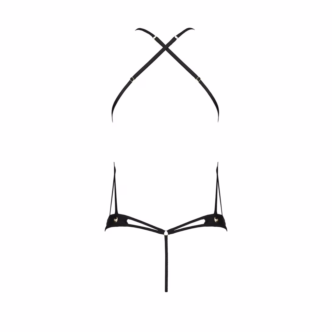 Боді з відкритим доступом Passion TASMINA BODY S/M, black, екошкіра, шнурівки, ажурні мережива — фото 4