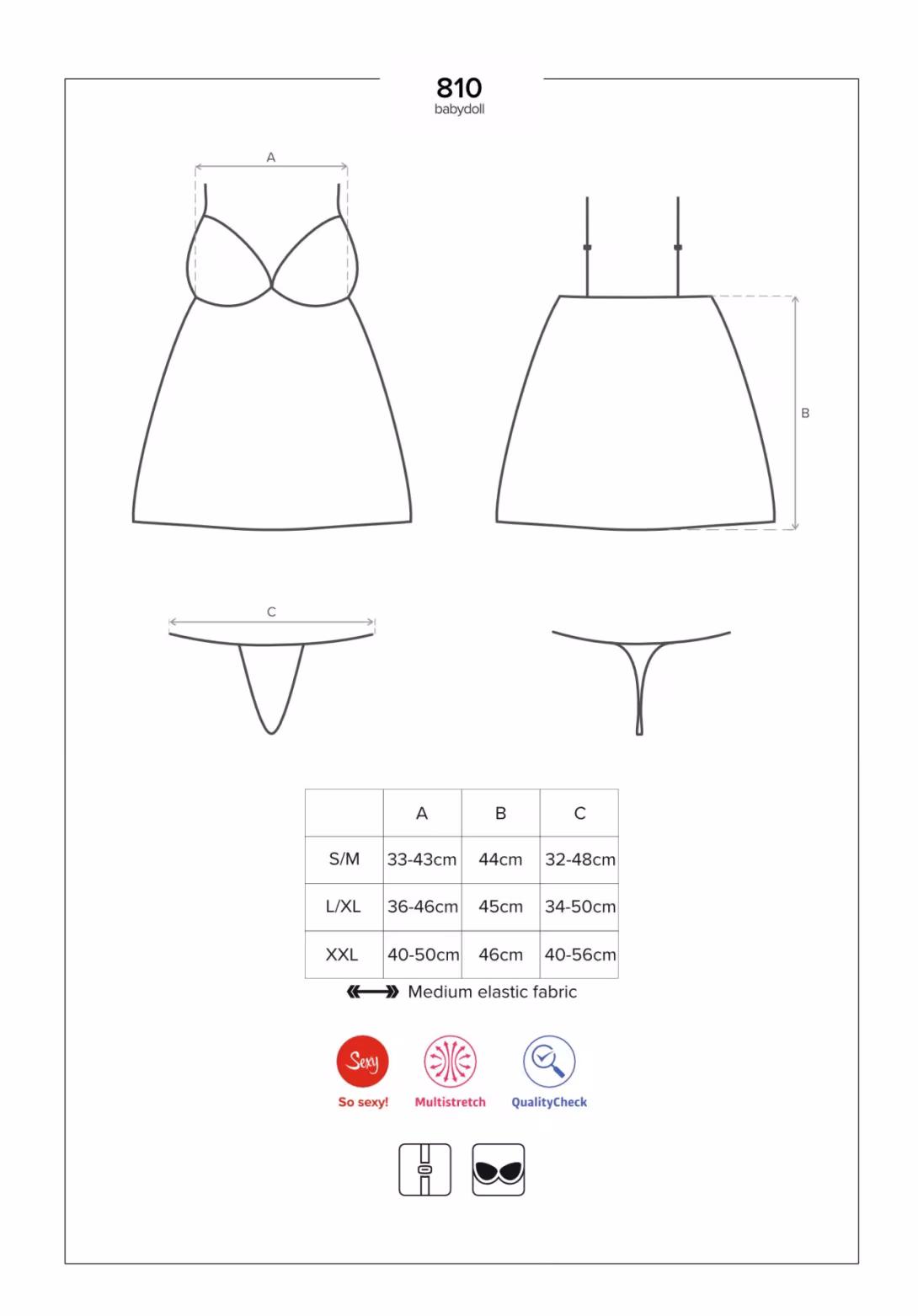 Сатиновий пеньюар із мереживом Obsessive 810-BAB-1 babydoll & thong S/M, чорний, пеньюар, танга — фото 7