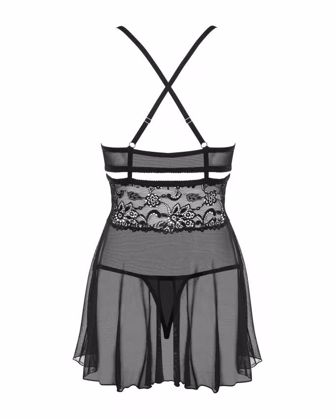 Еротичний мереживний комплект із сіточкою Obsessive 838-BAB-1babydoll & thong black S/M — фото 7