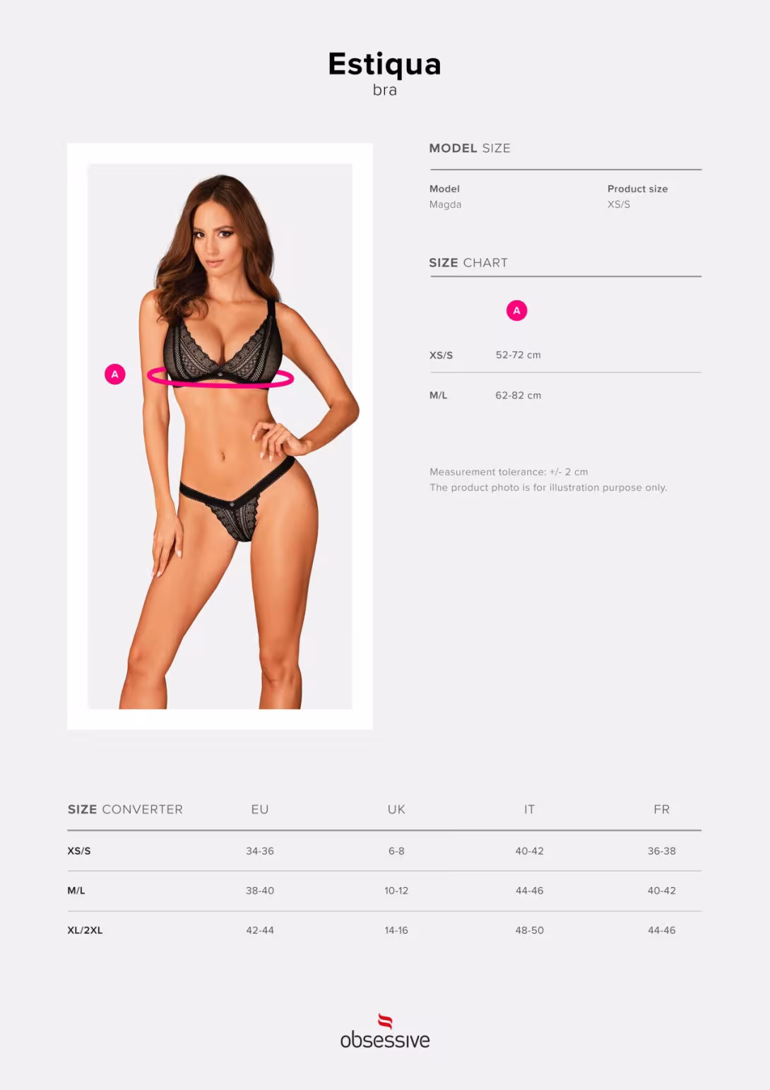 Мереживний бюстгальтер із трикутною чашкою Obsessive Estiqua bra M/L, чорний, широкі лямки — фото 5