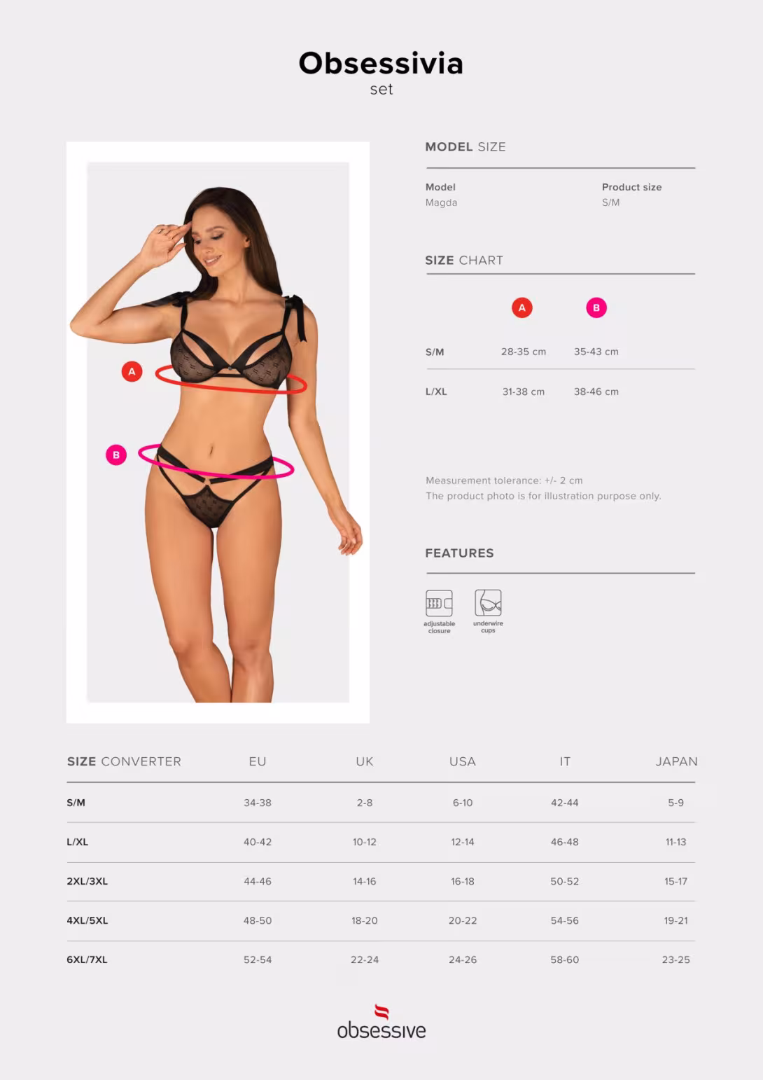 Напівпрозорий еротичний комплект Obsessive Obsessivia 2-pcs set black L/XL, бюстгальтер та трусики — фото 7