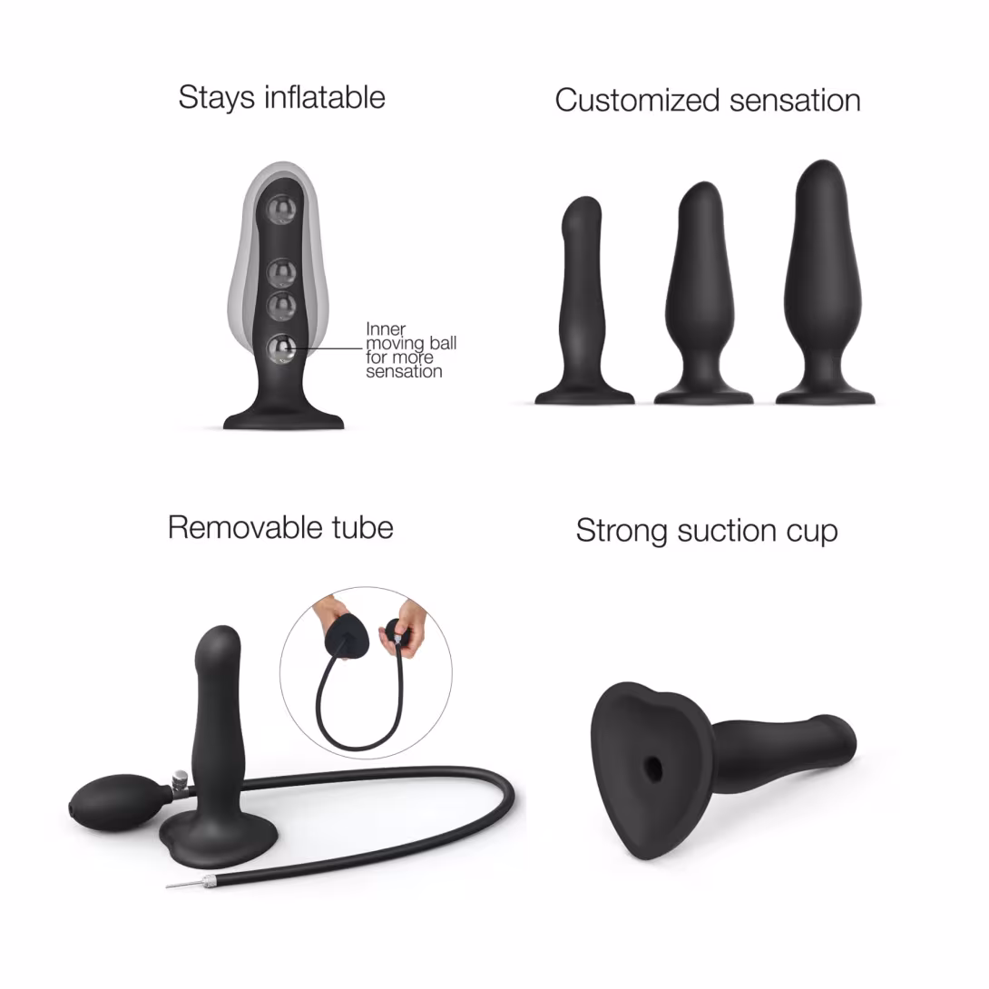 Надувний фалоімітатор Strap-On-Me INFLATABLE DILDO PLUG - NOIR, кулька всередині, діаметр до 6 см — фото 2