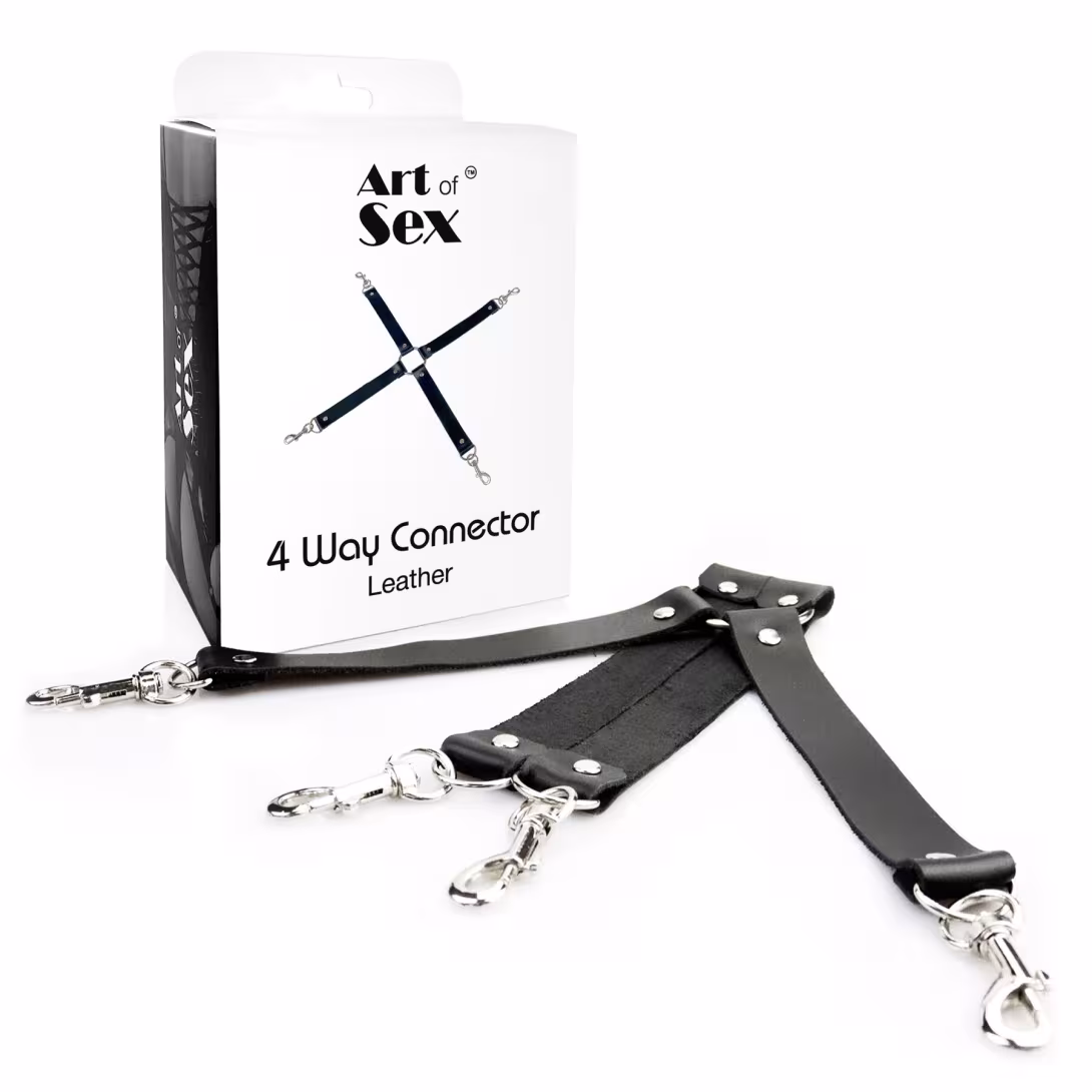 Хрестовина з натуральної шкіри Art of Sex – 4 Way Connector, чорний — фото 3